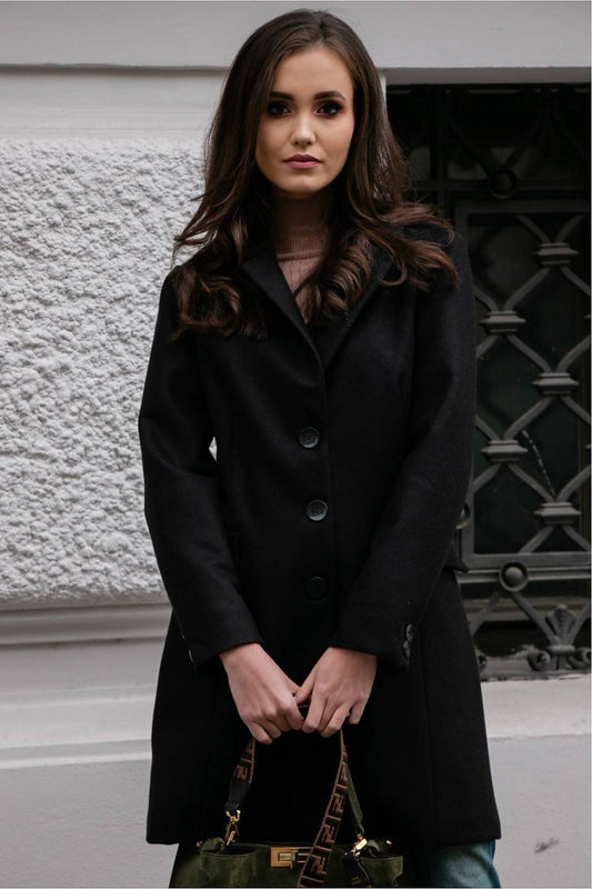Roco Fashion Women's Tailored Single-Breasted Coat, showcasing a classic collar, exquisite button details, and elegant tailoring for a luxury style.