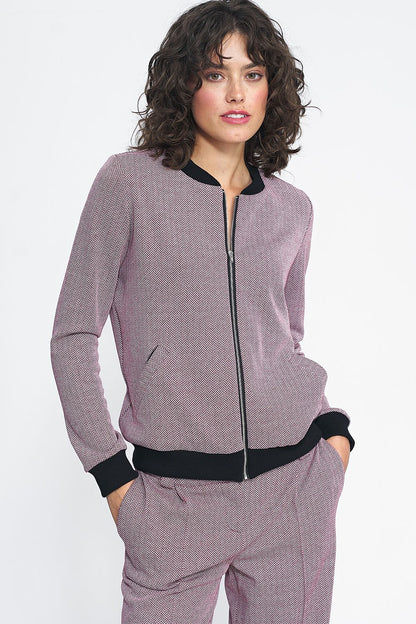 Elegant Nife Bomber Jacket showcasing a casual loose fit, perfect for stylish outfits across sizes EU 34-42, designed for comfort and chic appearances.