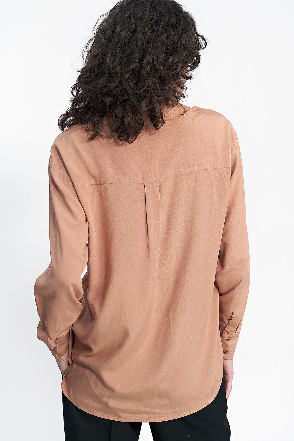 Nife luxury blouse displayed elegantly, showcasing the comfortable fit and exquisite muted shades perfect for soft office style.