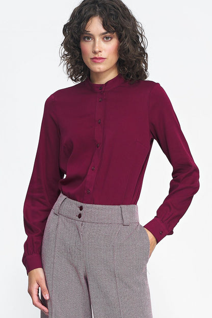 Luxurious long sleeve viscose shirt by Nife featuring a stylish stand-up collar, ideal for elegant business attire.