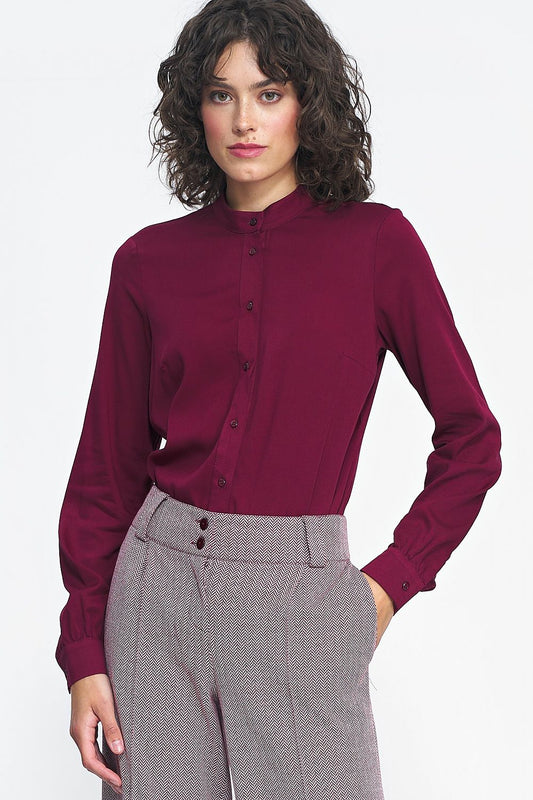Luxurious long sleeve viscose shirt by Nife featuring a stylish stand-up collar, ideal for elegant business attire.