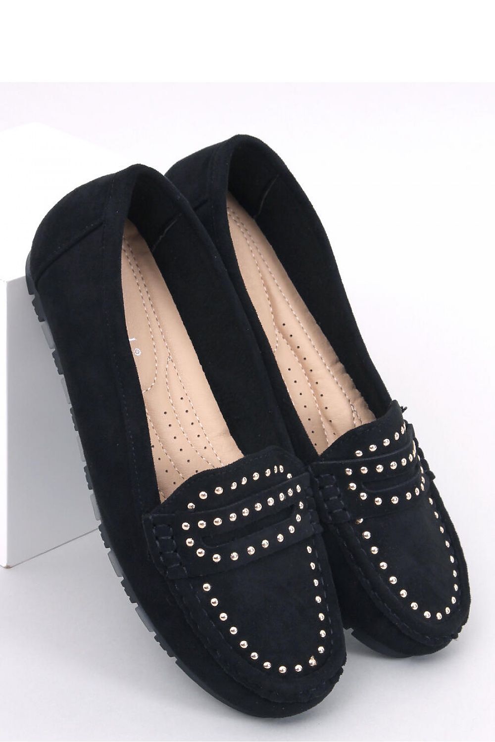 Elegant women's luxury ecological suede moccasins by Inello featuring a unique studded design for exceptional comfort.