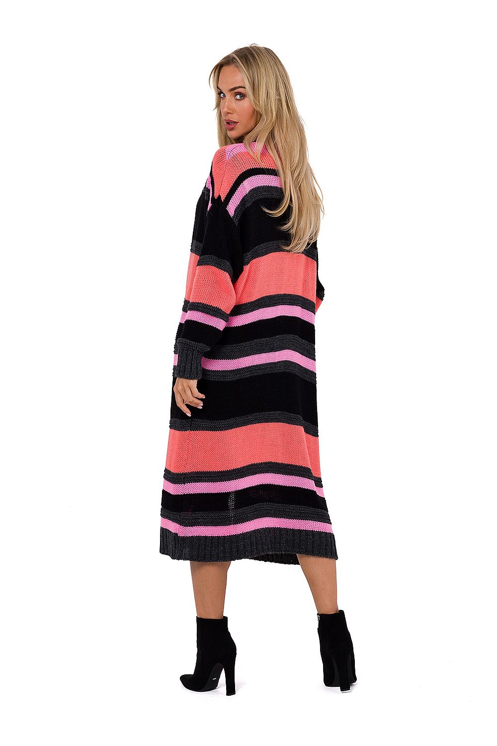 Moe Colourful Long Cardigan in opulent knit fabric, designed in Poland with an unbuttoned style for timeless elegance.