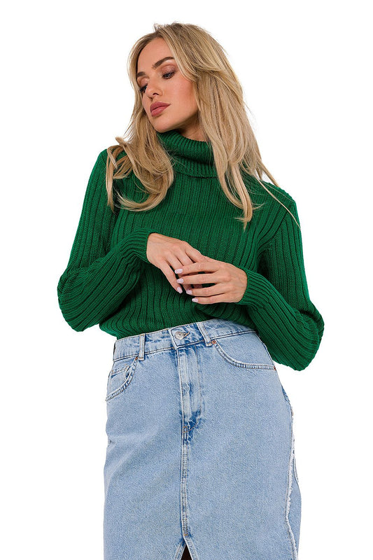 Luxurious women's turtleneck sweater in ribbed yarn by Moe, featuring long sleeves and an elegant design, perfect for stylish winter attire.
