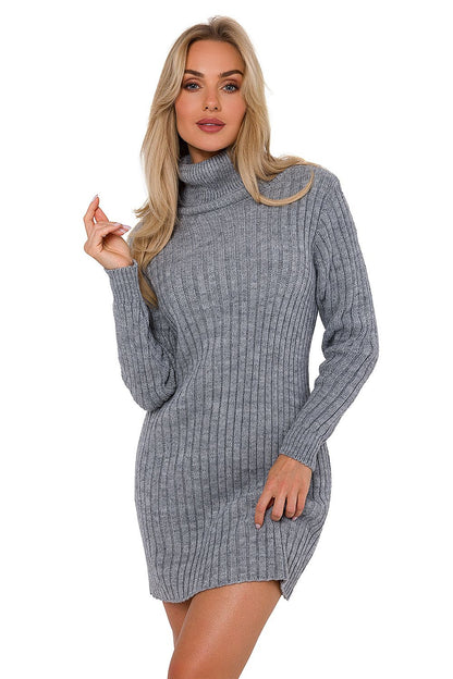 Moe Mini Sweater Dress featuring a luxurious turtleneck and long sleeves, crafted from ribbed weave yarn in a sophisticated Polish design.