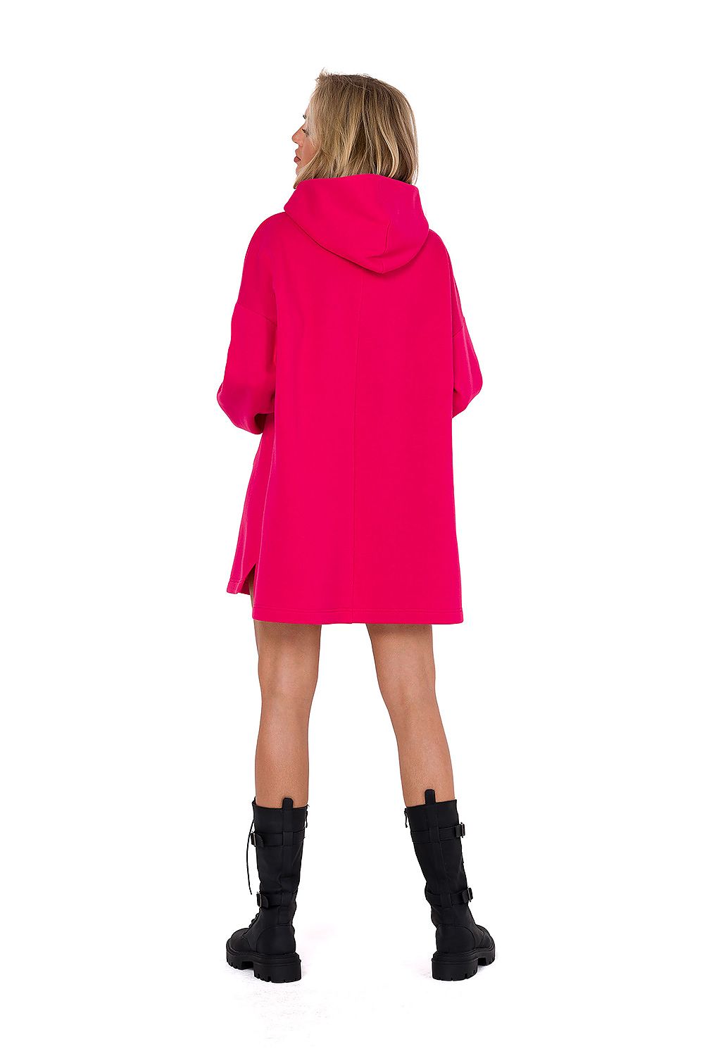 Moe Women's luxurious Knit Daydress featuring a stylish hood and long sleeves, elegantly draping with side slits.