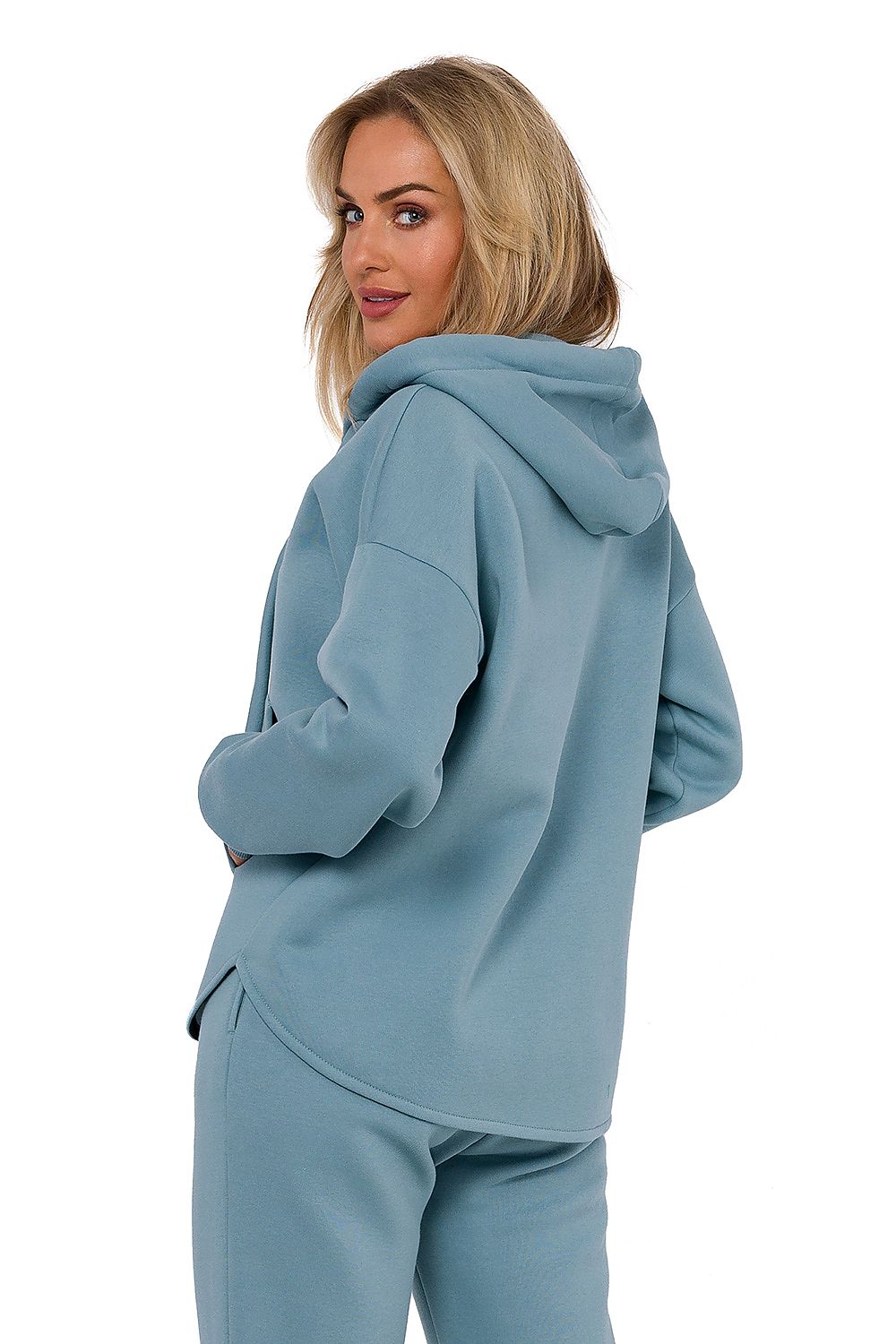 Stylish women's knitted zipper sweatshirt designed and made in Poland by Moe, perfect for a chic casual look.