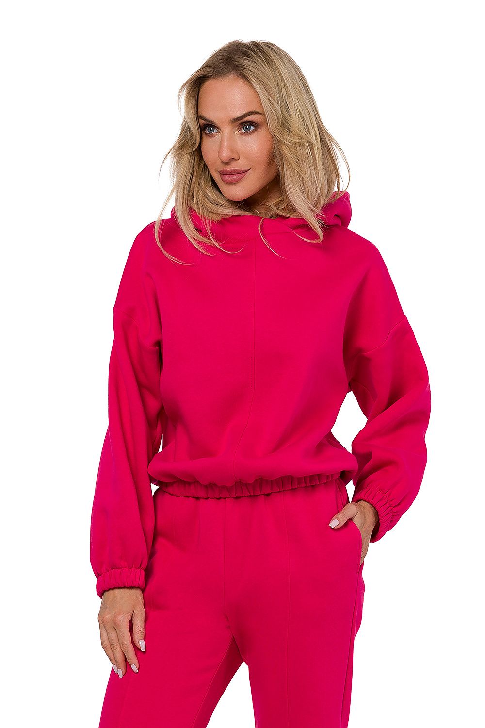 Elegant women's hooded sweatshirt in soft fabric by Moe, highlighting the luxurious draped design.