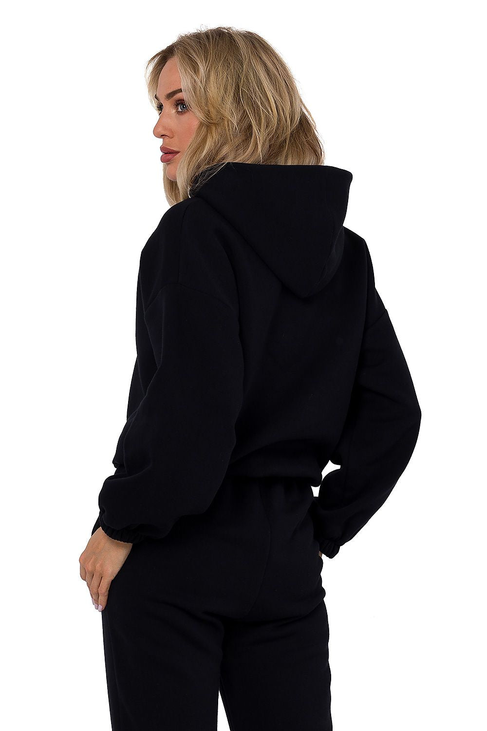 Luxury women's hooded sweatshirt by Moe showcasing decorative stitching and elastic finishes, available in sizes S-3XL.