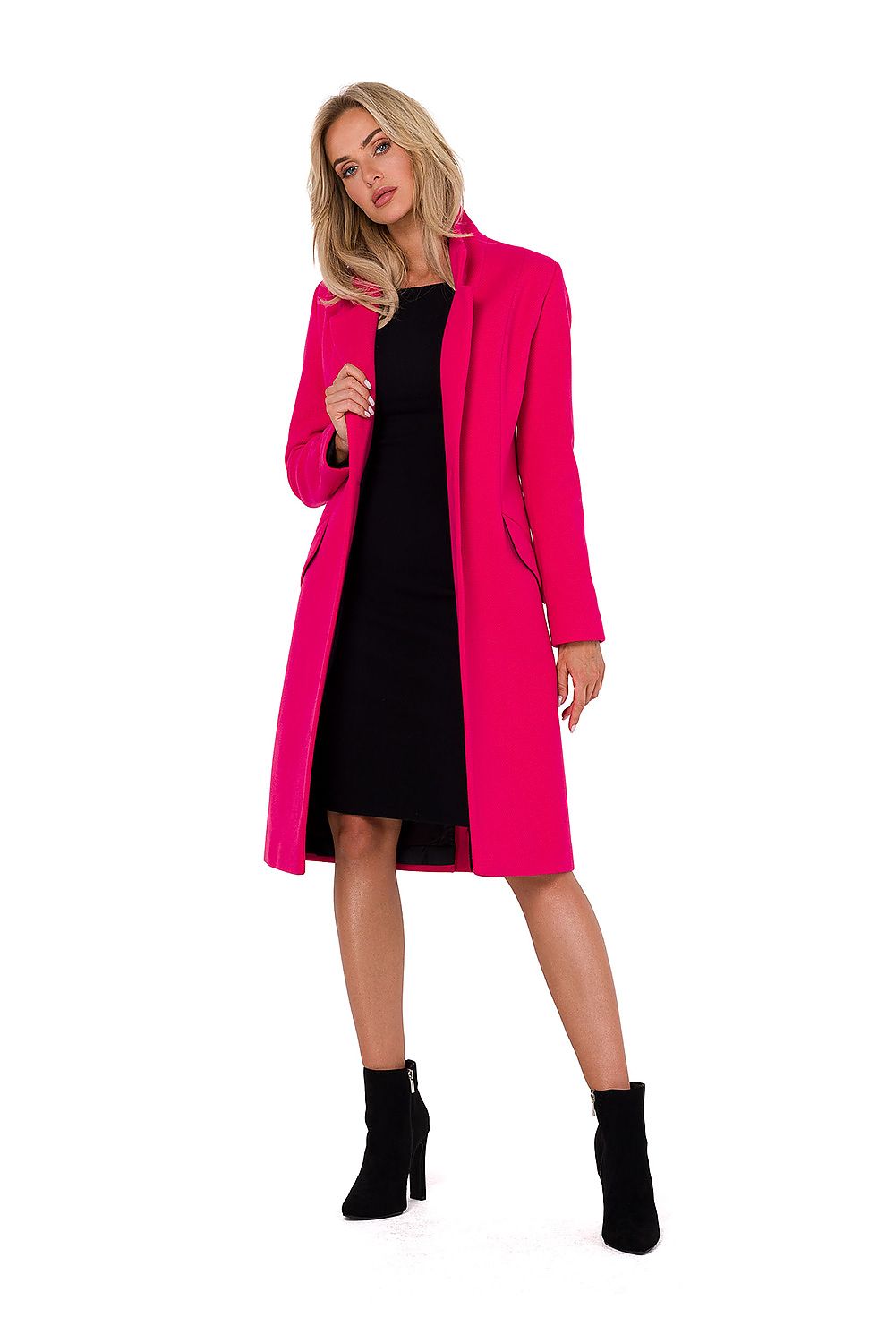 Elegant Women's Classic Fleece Coat with Padded Collar by Moe, showcasing sophisticated asymmetrical pockets.