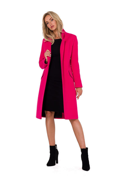 Elegant Women's Classic Fleece Coat with Padded Collar by Moe, showcasing sophisticated asymmetrical pockets.