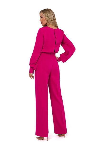 Stylish close-up of Moe's Women's Jumpsuit showcasing the chic round neckline and exquisite fabric, ideal for effortless elegance.