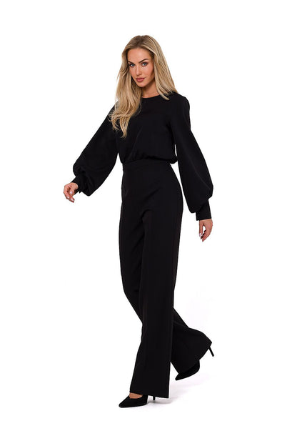 Full view of Moe's luxurious Women's Jumpsuit with flared legs, perfect for a refined look, designed and made in Poland.