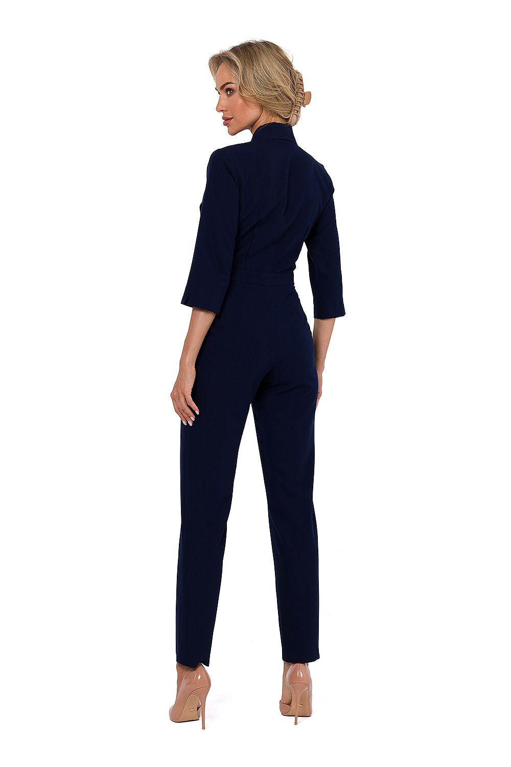 Stylish jumpsuit featuring narrow legs and local creases on the waist line, designed by Moe for a refined and sleek appearance.