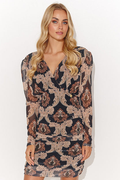 Elegant Makadamia Women's Fitted Mini Dress showcasing a heart neckline and decorative bling, perfect for luxurious events.