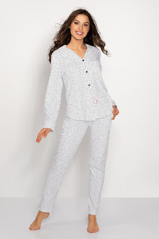 Luxury Women's Cotton Pyjama Set by Momenti Per Me, featuring a soft fabric, buttoned top, designed for ease of breastfeeding and stylish comfort.