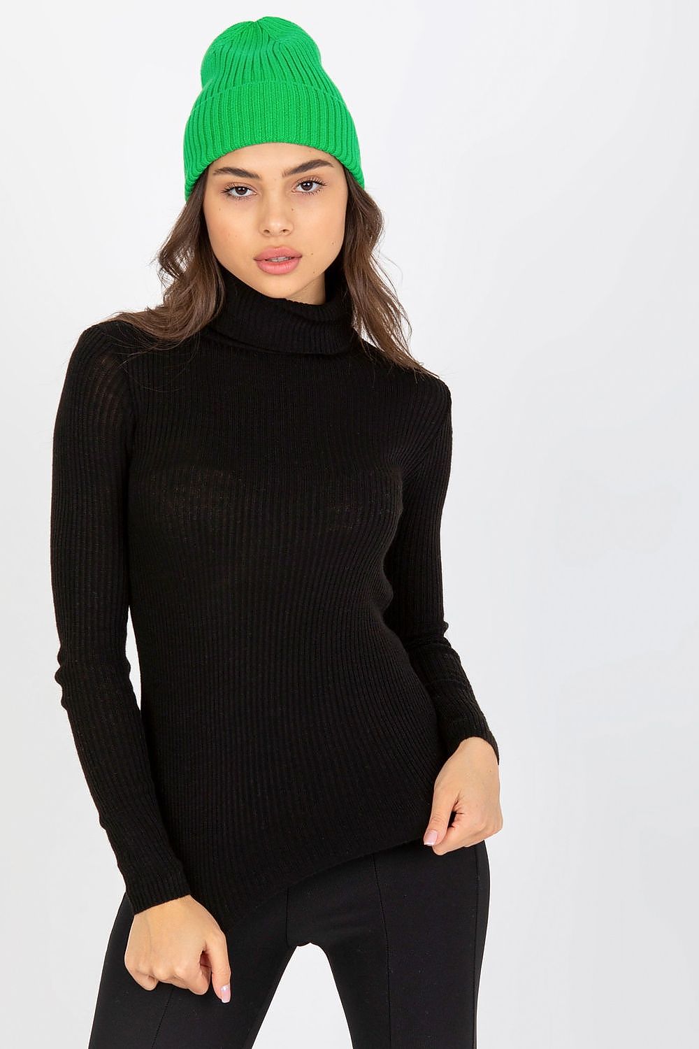 Soft acrylic long sleeve turtleneck sweater by Factory Price, featuring a stylish ribbed pattern.
