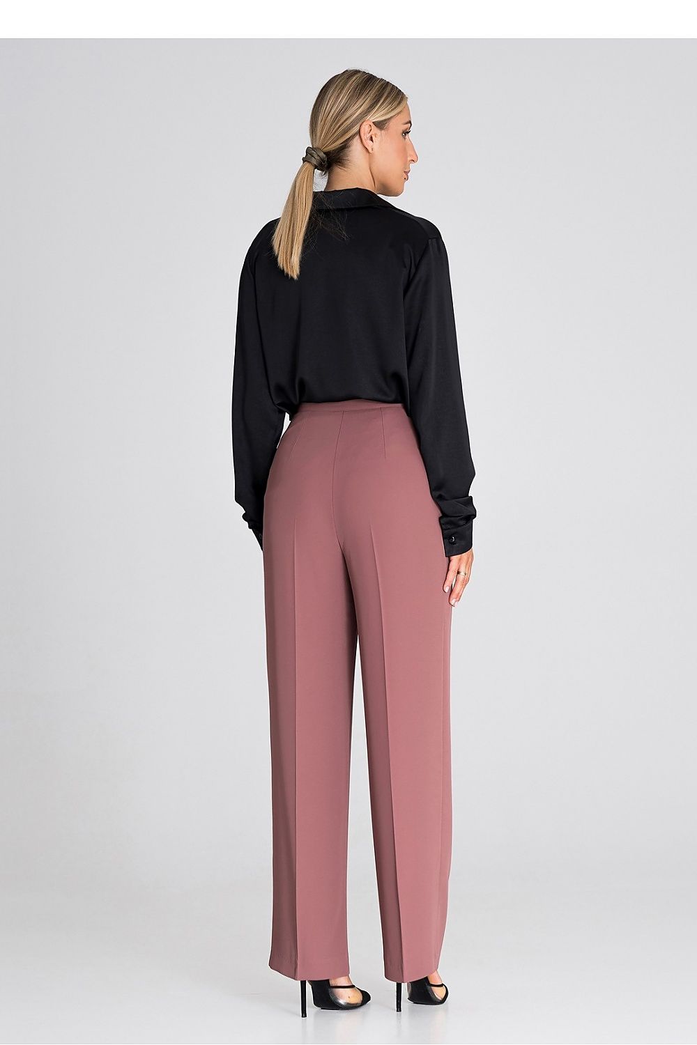 Chic and fashionable high-waisted wide-leg trousers by Figl, crafted from 100% polyester for effortless wear and style.