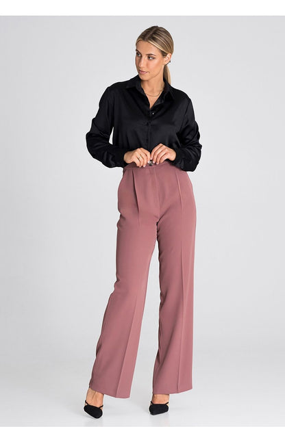 Elegant wide-leg trousers by Figl, showcasing a high-waisted comfort fit in luxurious 100% polyester, perfect for sophisticated occasions.