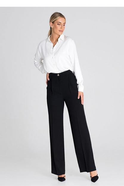 Elegant wide-leg trousers by Figl showcasing high-waisted comfort fit design made from luxurious 100% polyester.