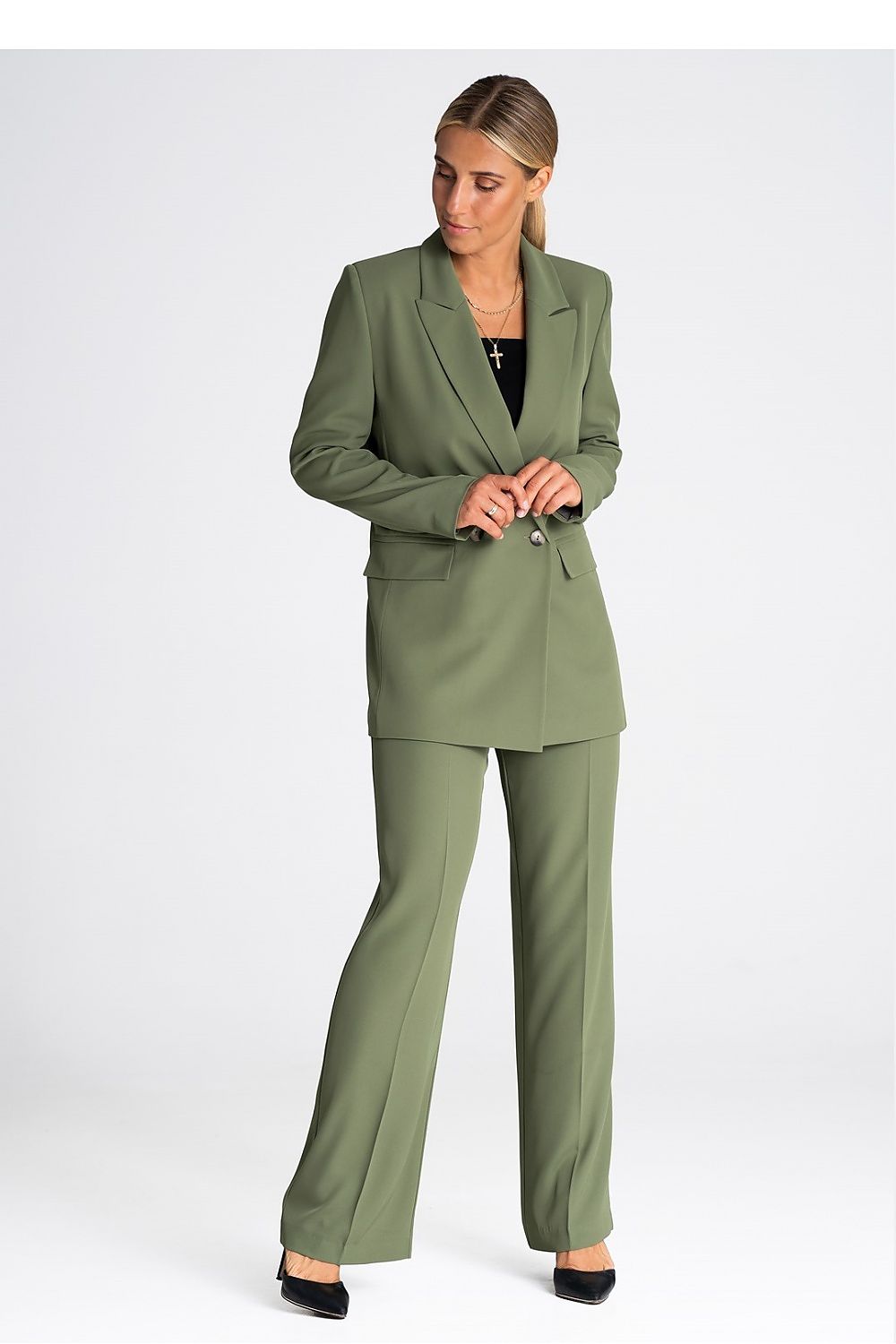 Figl elegant double-breasted long sleeve blazer jacket showcasing refined style for stylish occasions.