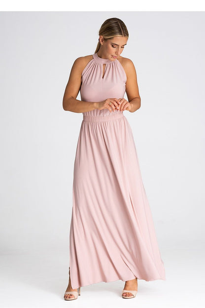Side view of Figl sleeveless maxi dress showcasing the stylish side slits and elastic waistband.