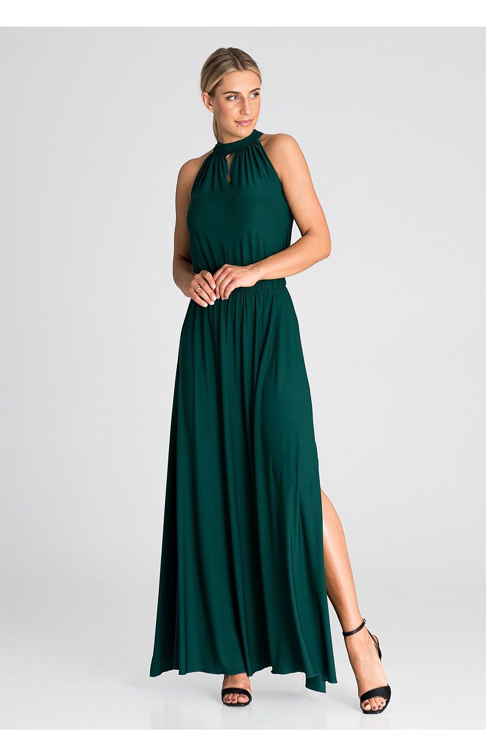 Stylish Figl cocktail maxi dress showcasing an elastic waistband and side slits for a luxurious feel and elegant silhouette.
