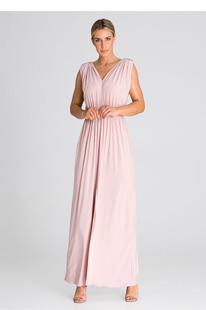 Elegant Figl maxi cocktail dress featuring ruffles and a daring slit, perfect for special occasions.