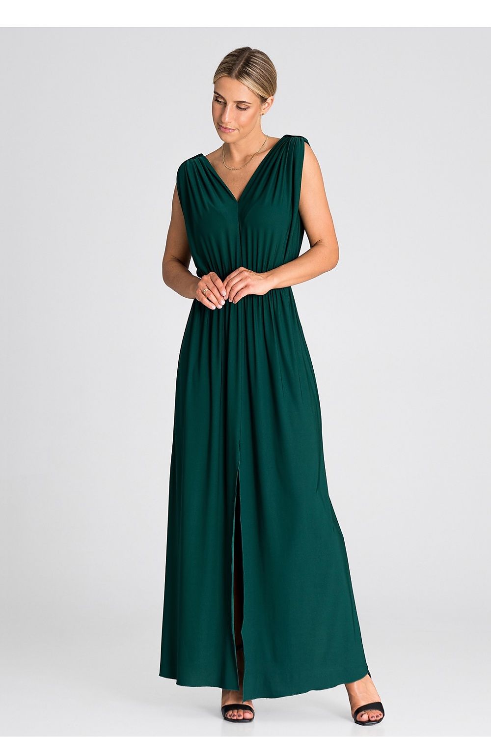 Luxurious Figl maxi dress showcasing intricate ruffles and a flattering side slit, perfect for upscale events and celebrations.