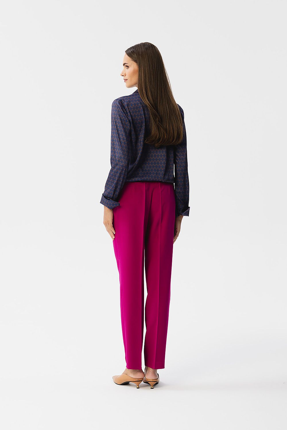 Stylove satin blouse showcasing exquisite detailing with an elastic band at the waist, ideal for a luxurious fit.