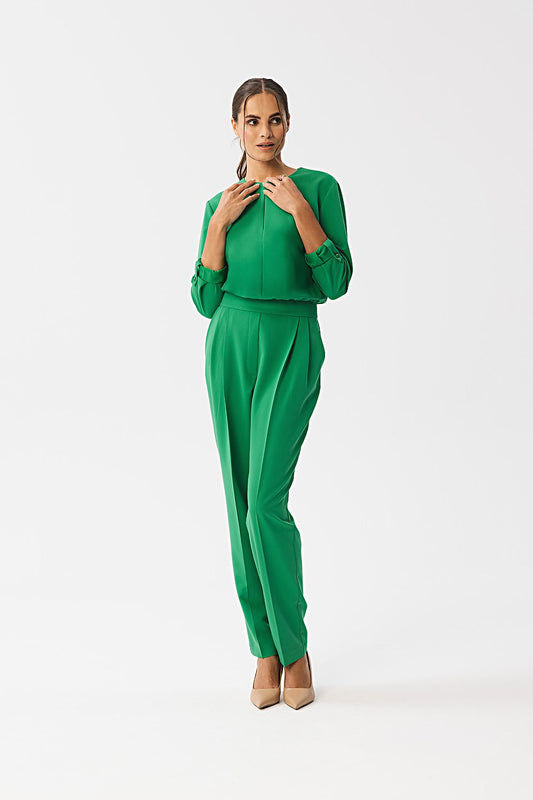 Stylove stylish one-piece jumpsuit featuring a slit neckline and adjustable sleeves, perfect for elegant occasions.
