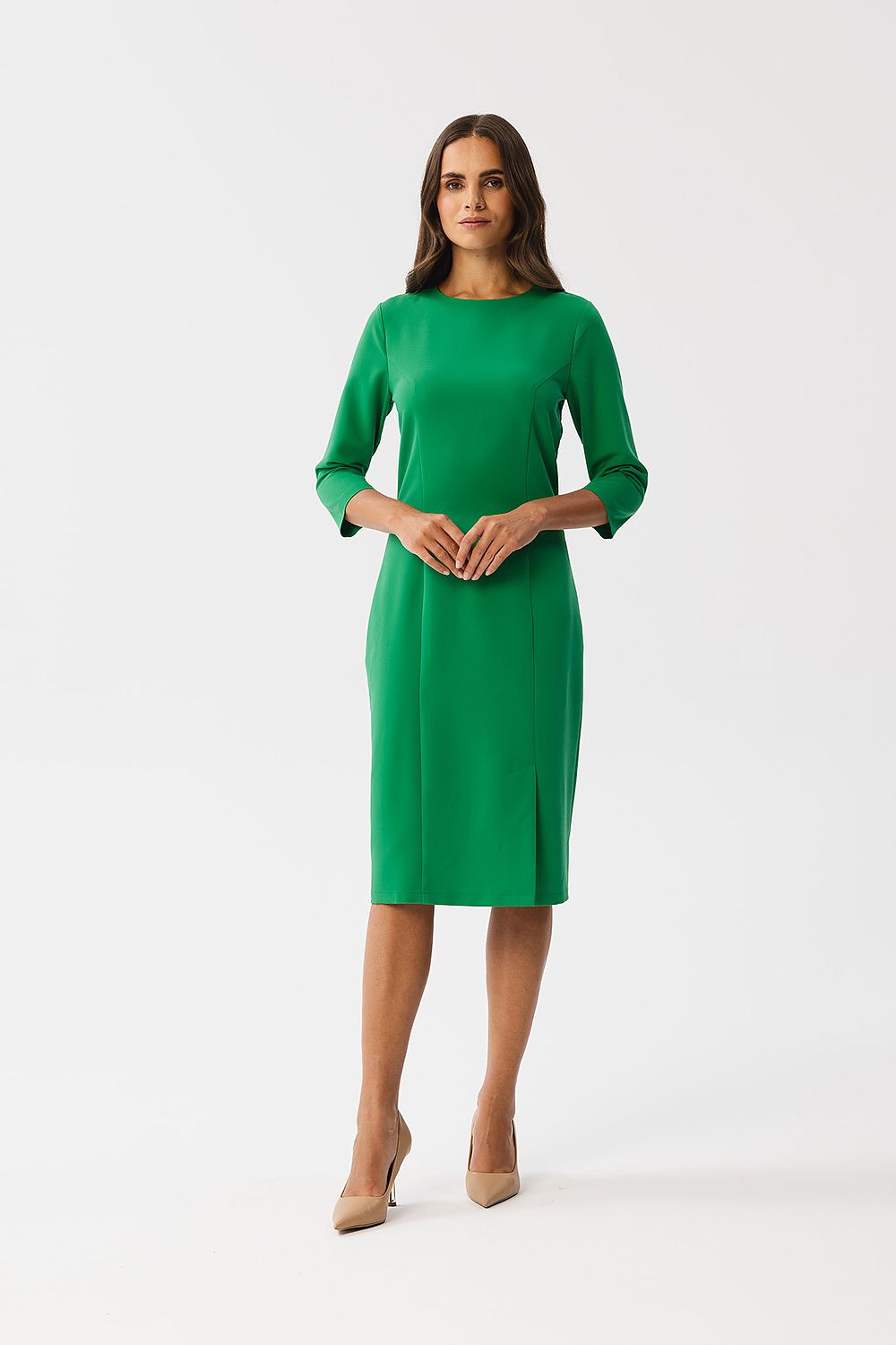 Stylish Elegant Pencil Cut Dress with 3/4 Sleeves by Stylove, featuring a round neckline, concealed zip, and sophisticated silhouette for all occasions.