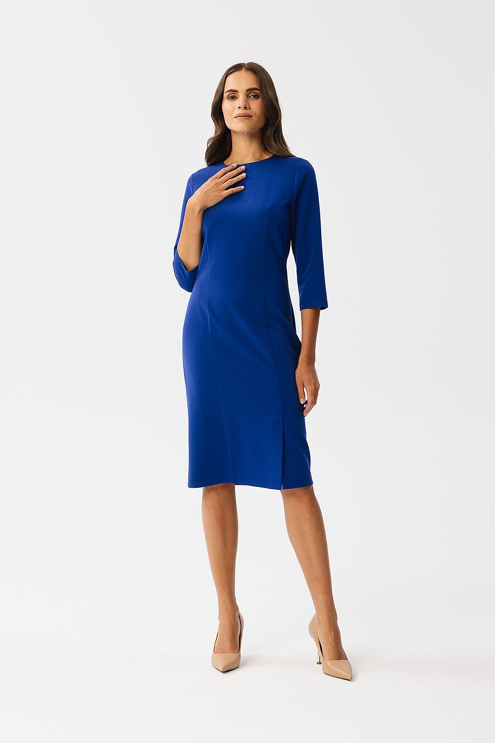 Stylove Elegant Pencil Cut Dress featuring 3/4 sleeves and concealed zip, exemplifying sophisticated fashion for all occasions.