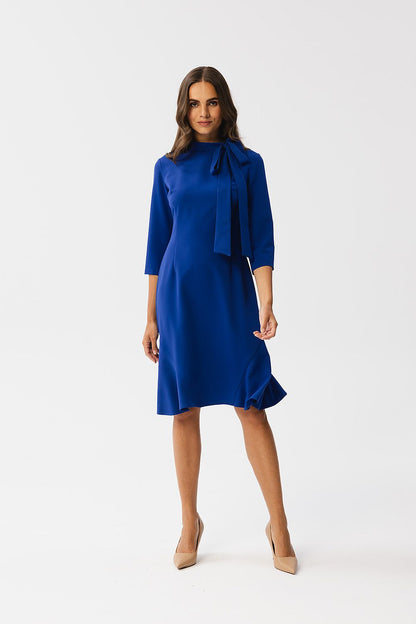 Stylove stylish knee-length dress featuring decorative binding and ruffle accents, ideal for versatile dressing.