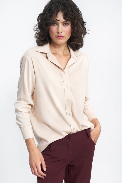 Nife Luxury Long Sleeve Blouse styled for modern elegance, perfect for versatile office wear in delightful muted shades.