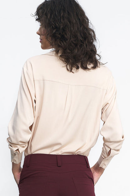 Elegant muted shades of Nife blouse featuring a stylish collar, perfect for sophisticated office attire.