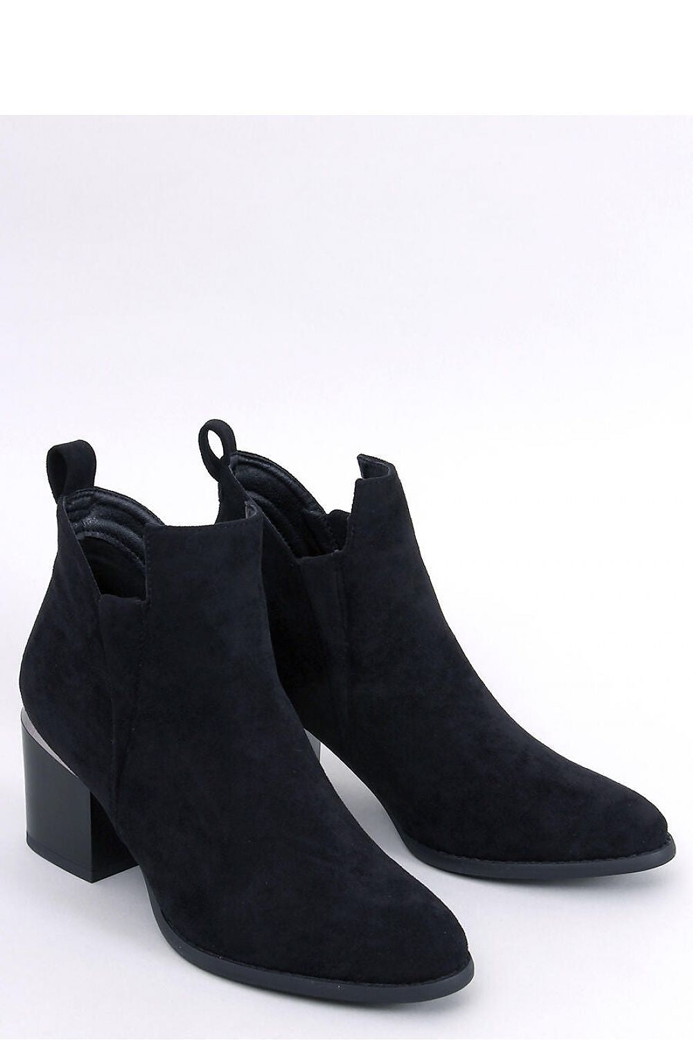 Elegant classic women's eco-suede heel boots by Inello featuring a stylish 7 cm wide heel and chic side elastic inserts for effortless wear.