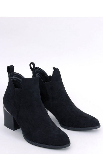 Elegant classic women's eco-suede heel boots by Inello featuring a stylish 7 cm wide heel and chic side elastic inserts for effortless wear.