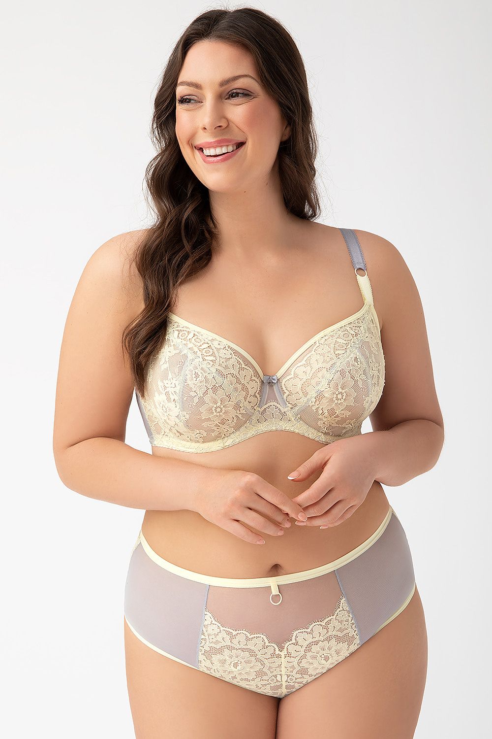 Gorsenia Lingerie soft bra with exquisite lace detailing and stylish bow, offering superior support and comfort for larger busts, presented in an elegant box.