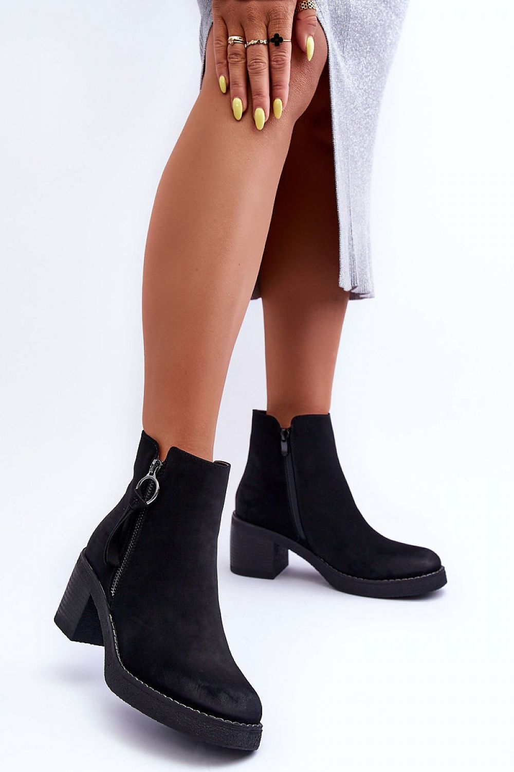 Elegant women's eco-suede heeled boots with platform by Step in Style, featuring rounded toe and side zipper for a luxurious autumn look.