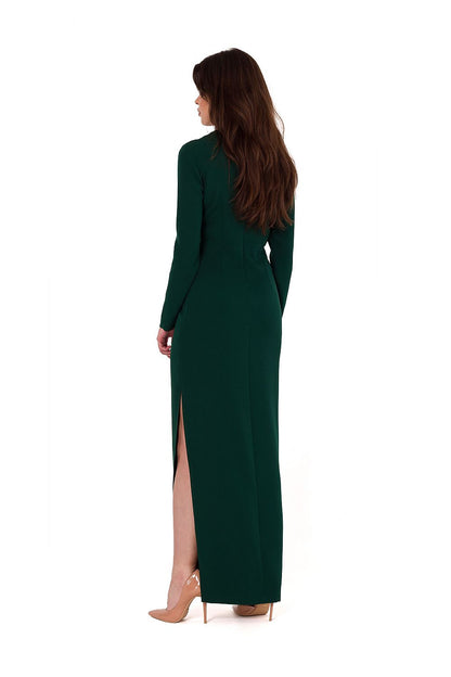 Elegant Makover asymmetrical maxi dress featuring unique braided ribbon detailing and shoulder pads, perfect for sophisticated evenings.