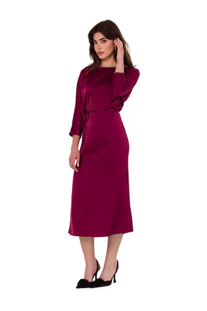 Chic and elegant Makover handmade satin midi dress, showcasing vibrant colour and exquisite craftsmanship, ideal for formal events.