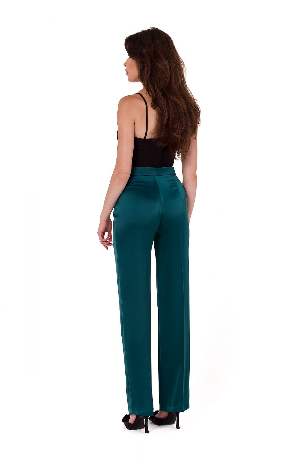 Luxurious unlined satin trousers by Makover, designed for women who seek comfort and sophistication in their wardrobe.