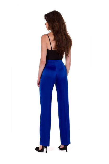 Elegant satin trousers for women by Makover, showcasing classic straight leg design and luxurious unlined comfort, perfect for a sophisticated look.