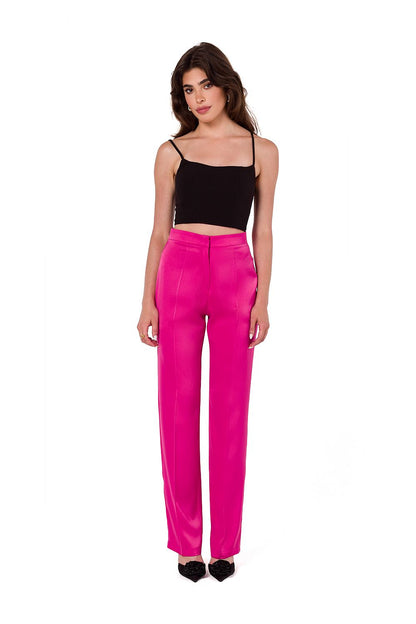 Close-up of Makover's satin trousers for women, highlighting premium quality stitching and fashionable style details for a chic appearance.