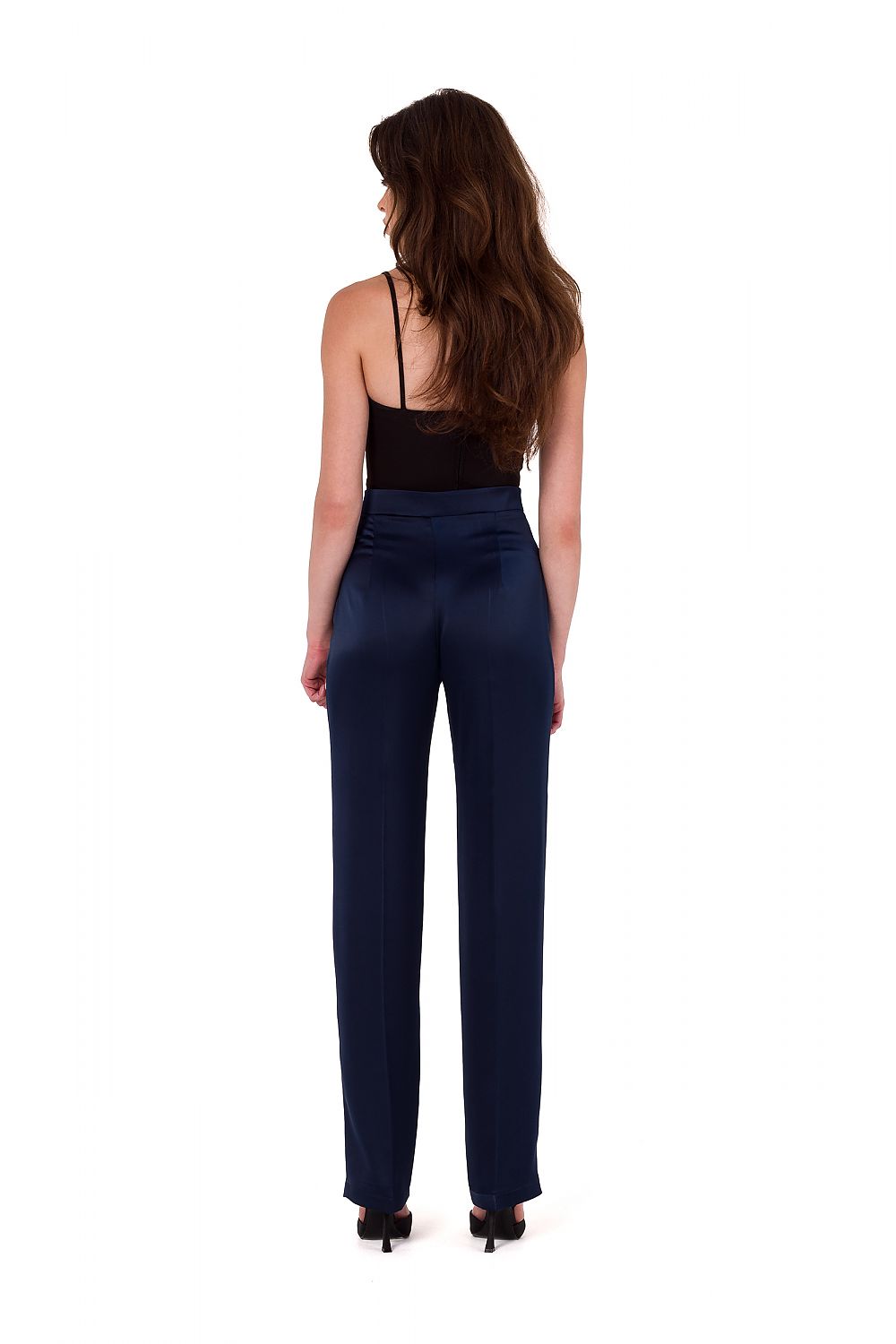 Elegant satin trousers for women by Makover, featuring a classic straight leg design, unlined for comfort and sophistication.
