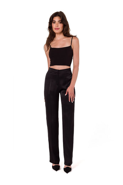 Close-up of Makover satin trousers showcasing luxurious fabric texture and high-quality craftsmanship, designed for stylish women.