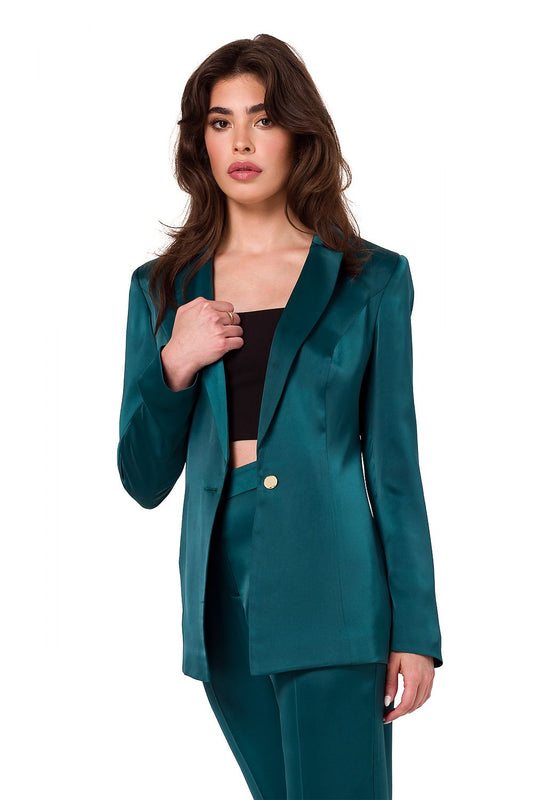 Elegant satin jacket by Makover featuring a decorative button closure and classic cut, ideal for sophisticated women's fashion.
