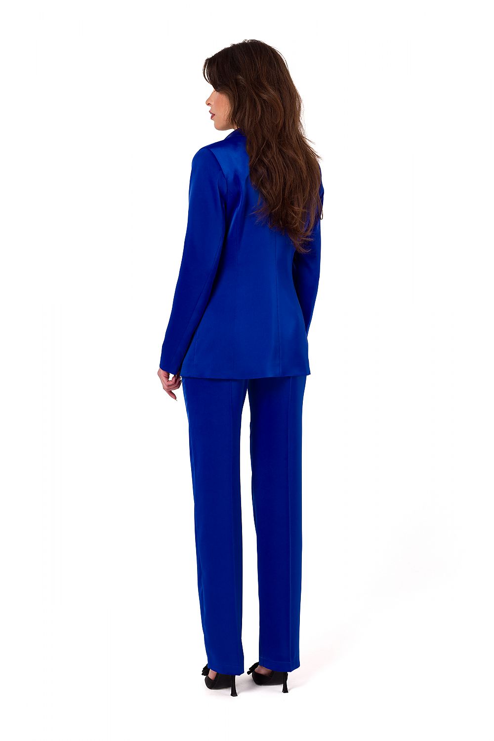 Back view of the elegant Makover satin jacket, emphasizing its classic cut and high-quality lining for women's style.