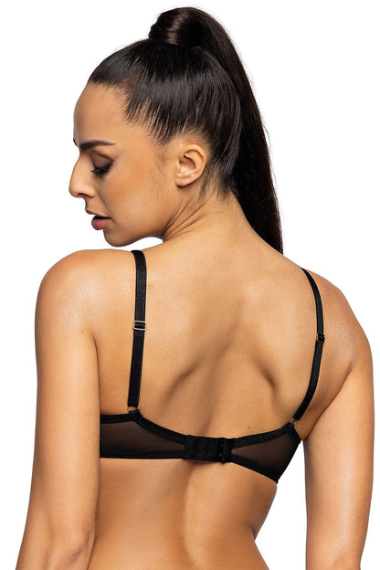 Stunning black bra by Mat with a beautiful bow accent and a hook-and-eye closure for a secure fit.